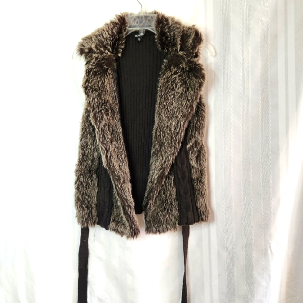 XOXO BROWN FAUX FUR VEST SLEEVELESS SIZE L